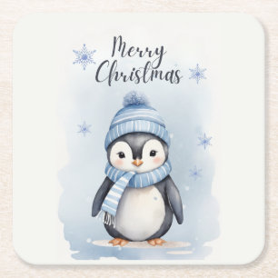 "Cute Penguin" Square Paper Coaster