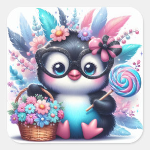Cute Penguin Square Sticker