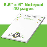 Cute penguin stars and name green kids notepad<br><div class="desc">A notepad for kids.
Featuring a cute penguin and stars.
Add a name.
Gift idea.
Green and yellow.</div>