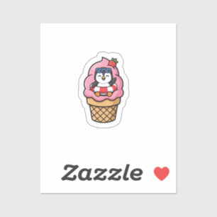 cute penguin, summer ice cream, kawaii animal stic