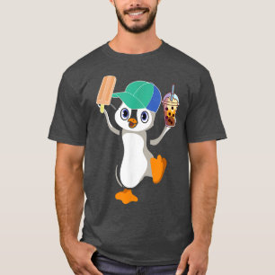 Cute Penguin Summer Ice Popsicle Hat Boba Milk Tea T-Shirt