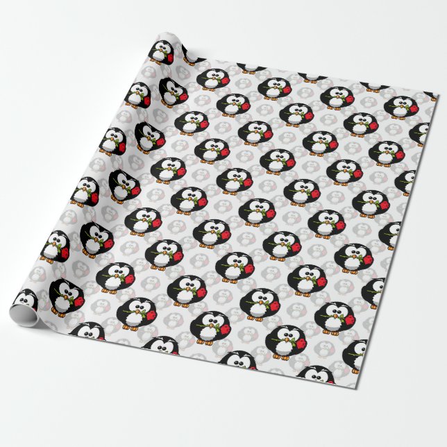 Cute Penguin Surface Pattern Design Print Wrapping Paper (Unrolled)