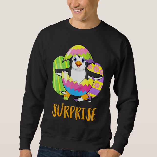 Cute Penguin Surprise With Eggs Coloful Happy East Sweatshirt (Front)