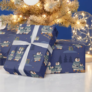 Cute Penguin Sweater Family | Christmas Scenes Wrapping Paper