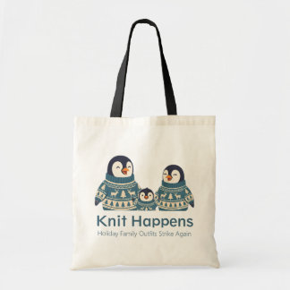 Cute Penguin Sweater Family | Knit Happens Tote Bag