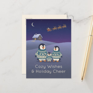 Cute Penguin Sweater Family Modern Christmas Holiday Postcard