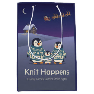 Cute Penguin Sweater Family | Witty Christmas Medium Gift Bag