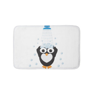 Cute Penguin Taking a Shower Bath Mat