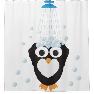 Cute Penguin Taking a Shower Curtain