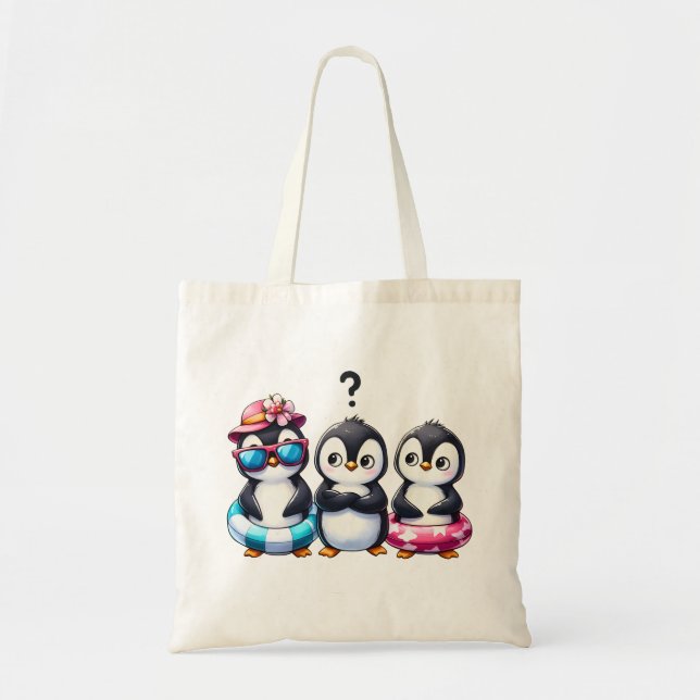 Cute Penguin Trio Illustration Tote Bag (Front)