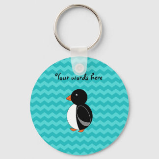Cute penguin turquoise chevrons key ring
