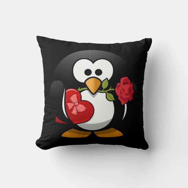 Cute Penguin Valentine Throw Pillow (Front)