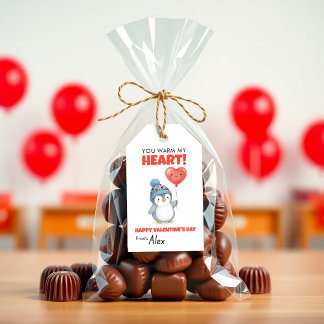 Cute Penguin Valentine “You Warm My Heart” Gift Tags