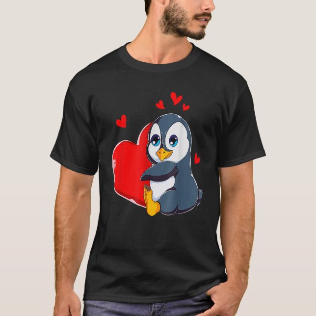 Cute Penguin Valentines Day Holding Heart My Valen T-Shirt (Front)