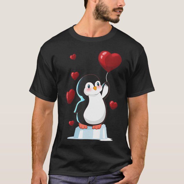 Cute Penguin Valentines Day Love Heart gift T-Shirt (Front)