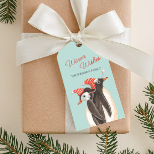 Cute Penguin Warm Wishes Christmas Personalised Gift Tags