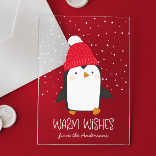 Cute Penguin Warm Wishes Non-Photo Holiday Acrylic Invitations