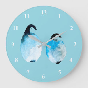 Cute penguin watercolor art large clock