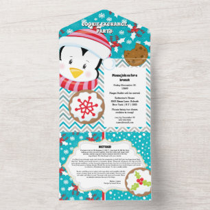 Cute penguin wearing Christmas hat recipe card