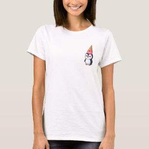 Cute Penguin Wearing Pink Strawberry Ice Cream T-Shirt
