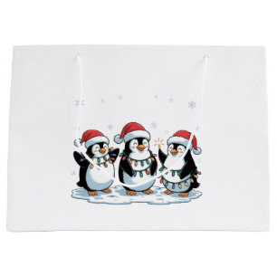 Cute Penguin Wearing Santa Hat Xmas Penguin Lover Large Gift Bag