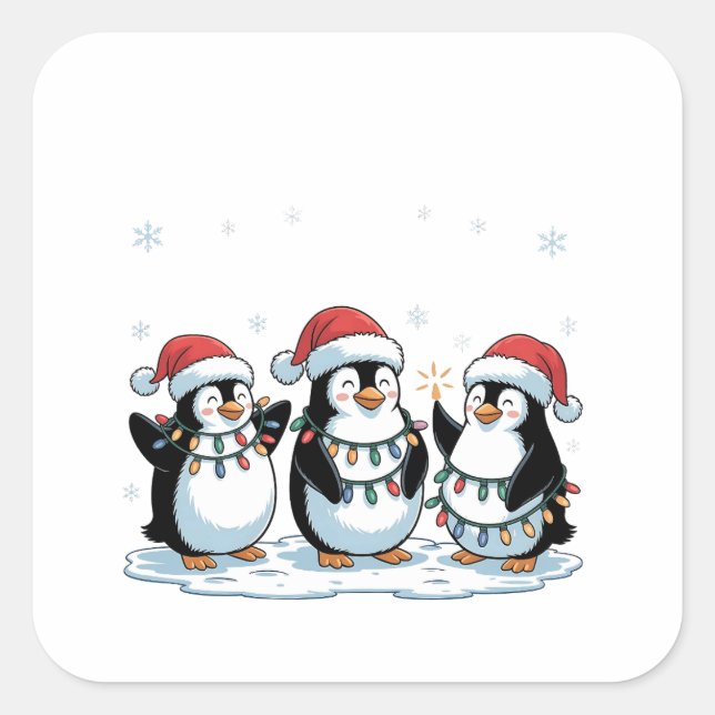 Cute Penguin Wearing Santa Hat Xmas Penguin Lover Square Sticker (Front)