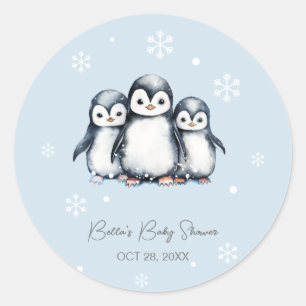 Cute Penguin Winter Baby Shower Classic Round Sticker