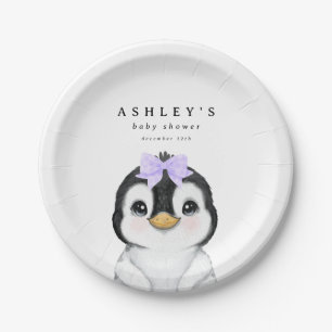 Cute Penguin Winter Baby Shower Paper Plate