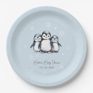 Cute Penguin Winter Baby Shower Paper Plate