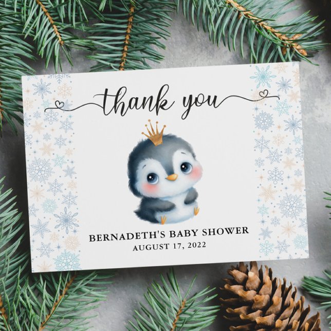 Cute Penguin Winter Baby Shower Thank You Card (Creator Uploaded)