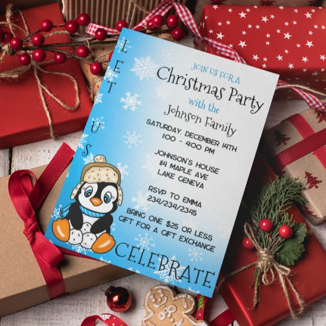 Cute Penguin Winter Christmas Party Postcard (Creator Uploaded)