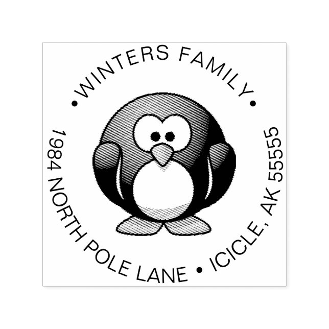 Cute Penguin Winter Family Return Address Self-inking Stamp (Design)
