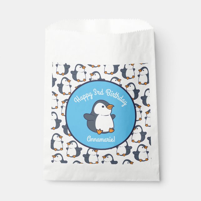 Cute Penguin Winter Kids Birthday Party Favour Bags (Front)