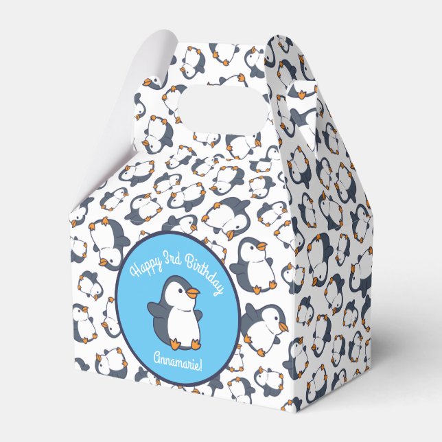 Cute Penguin Winter Kids Birthday Party Favour Box (Front Side)