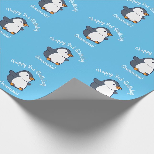 Cute Penguin Winter Kids Birthday Party Wrapping Paper (Corner)