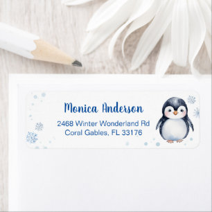 Cute Penguin Winter Personalised Label