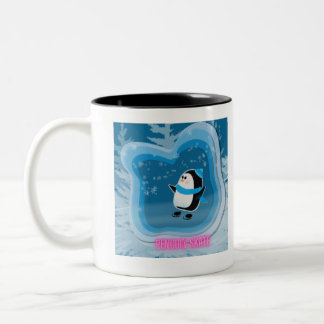 Cute Penguin Winter Skater Two-Tone Coffee Mug