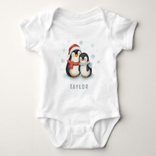 Cute Penguin Wintertime Personalised Baby Bodysuit