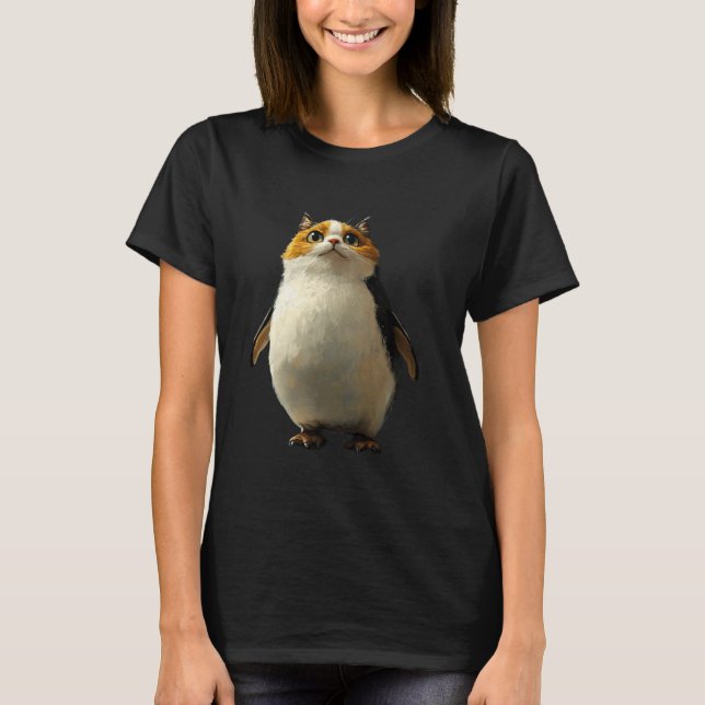 Cute Penguin With A Cat Face T-Shirt (Front)