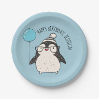 Cute Penguin with Blue Balloon Personalised