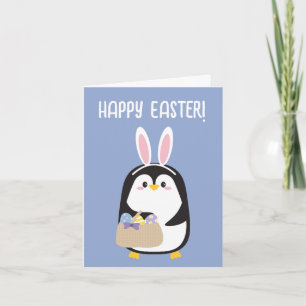 Cute penguin with bunny ears card