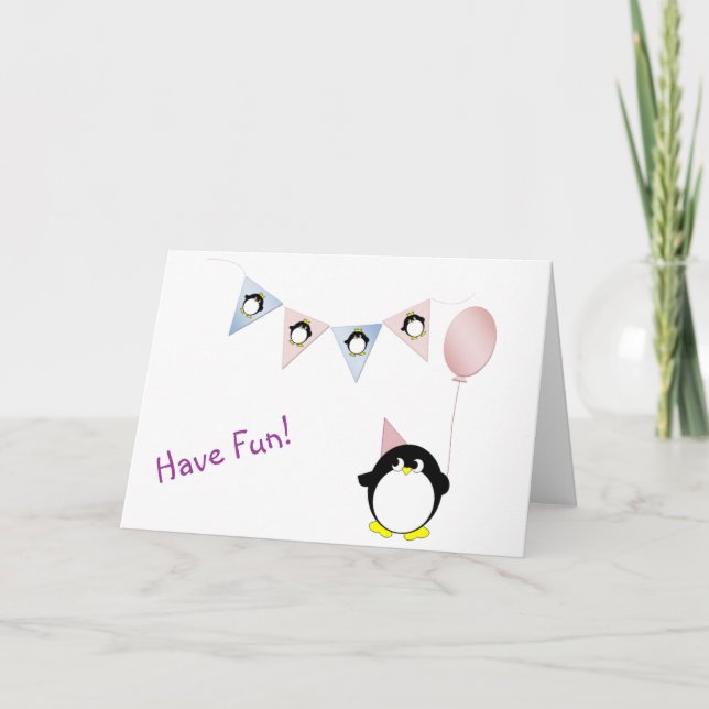 Cute penguin with bunting greeting card (Front)
