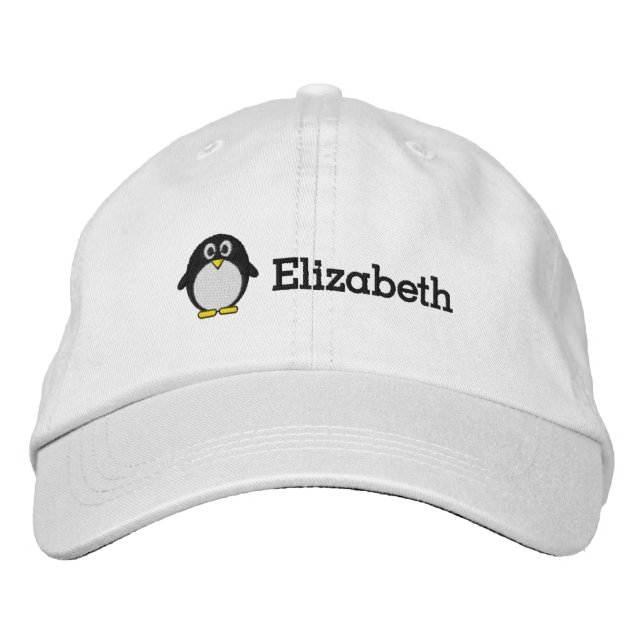 Cute Penguin with Custom Name Embroidered Hat (Front)