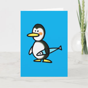 Cute Penguin with Fish Greeting Card
