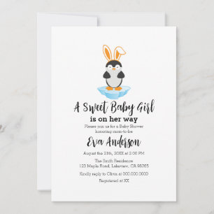 Cute Penguin With Head Band Baby Shower  Invitation