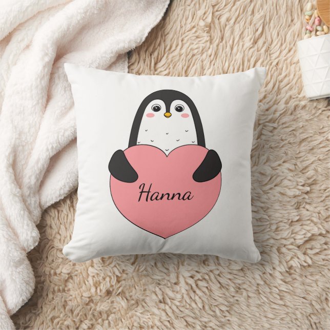 Cute penguin with heart cushion (Blanket)