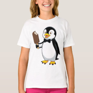 Cute Penguin with Ice Cream Cartoon Design T-Shirt