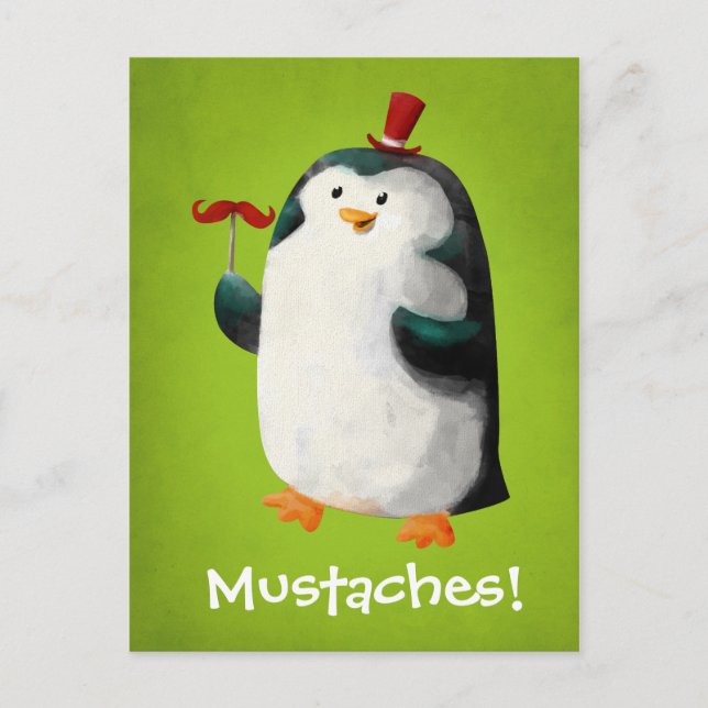 Cute Penguin with Moustaches Postcard (Front)