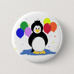 Cute Penguin with Party Balloons 6 Cm Round Badge
