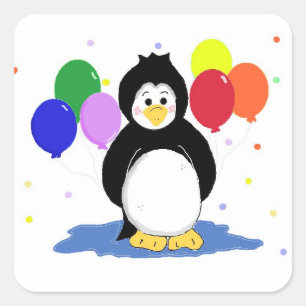 Cute Penguin with Party Balloons Square Sticker